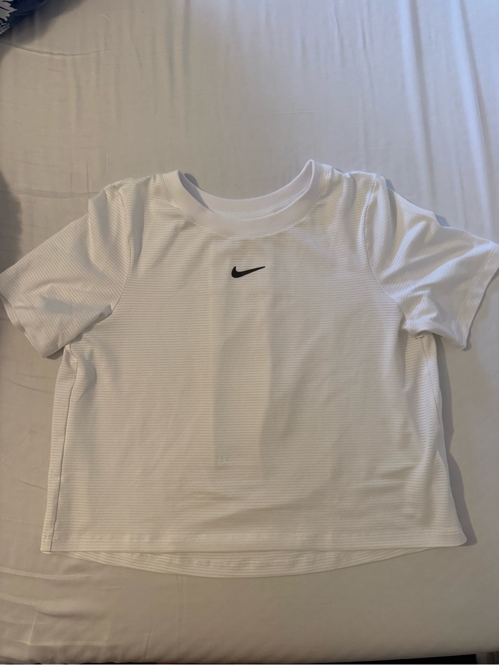 Nike White Tennis Short Sleeve Dri-FIT Tee with Black Swoosh